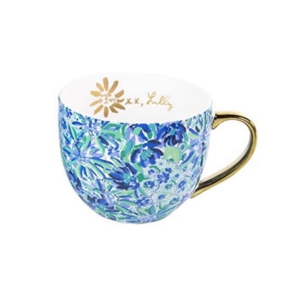 Lilly Pulitzer | Dining | Lilly Pulitzer Blue Ceramic Mug Set In High Manetenance Gold Handles 12 Oz 692201246da06e2017cdd69f